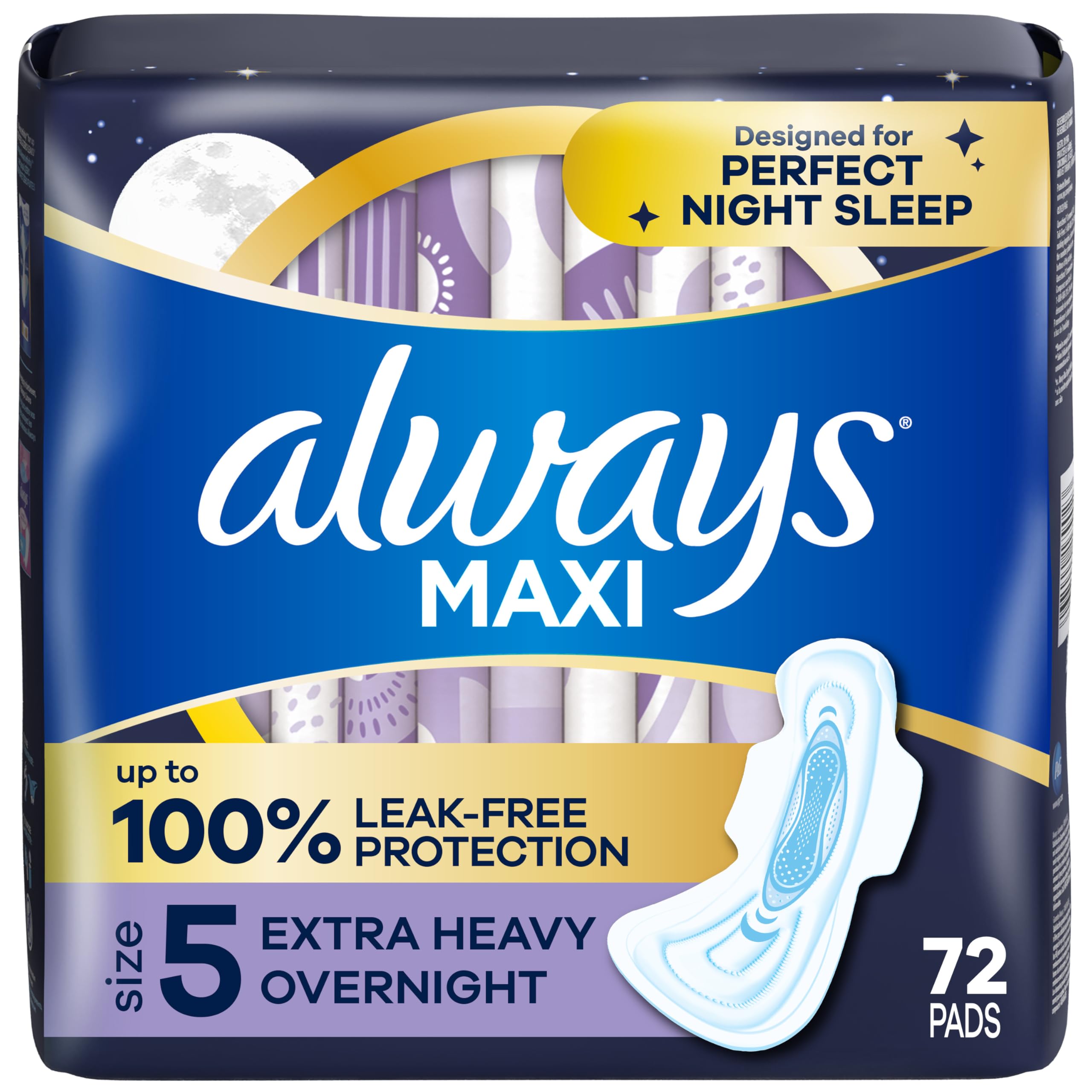 ALWAYS MAXI OVERNIGHT PADS WITH WINGS, SIZE 5, EXTRA HEAVY OVERNIGHT, UNSCENTED, 72 COUNT TOTAL (PACK OF 3) 🍁 All In One Marketplace Canada