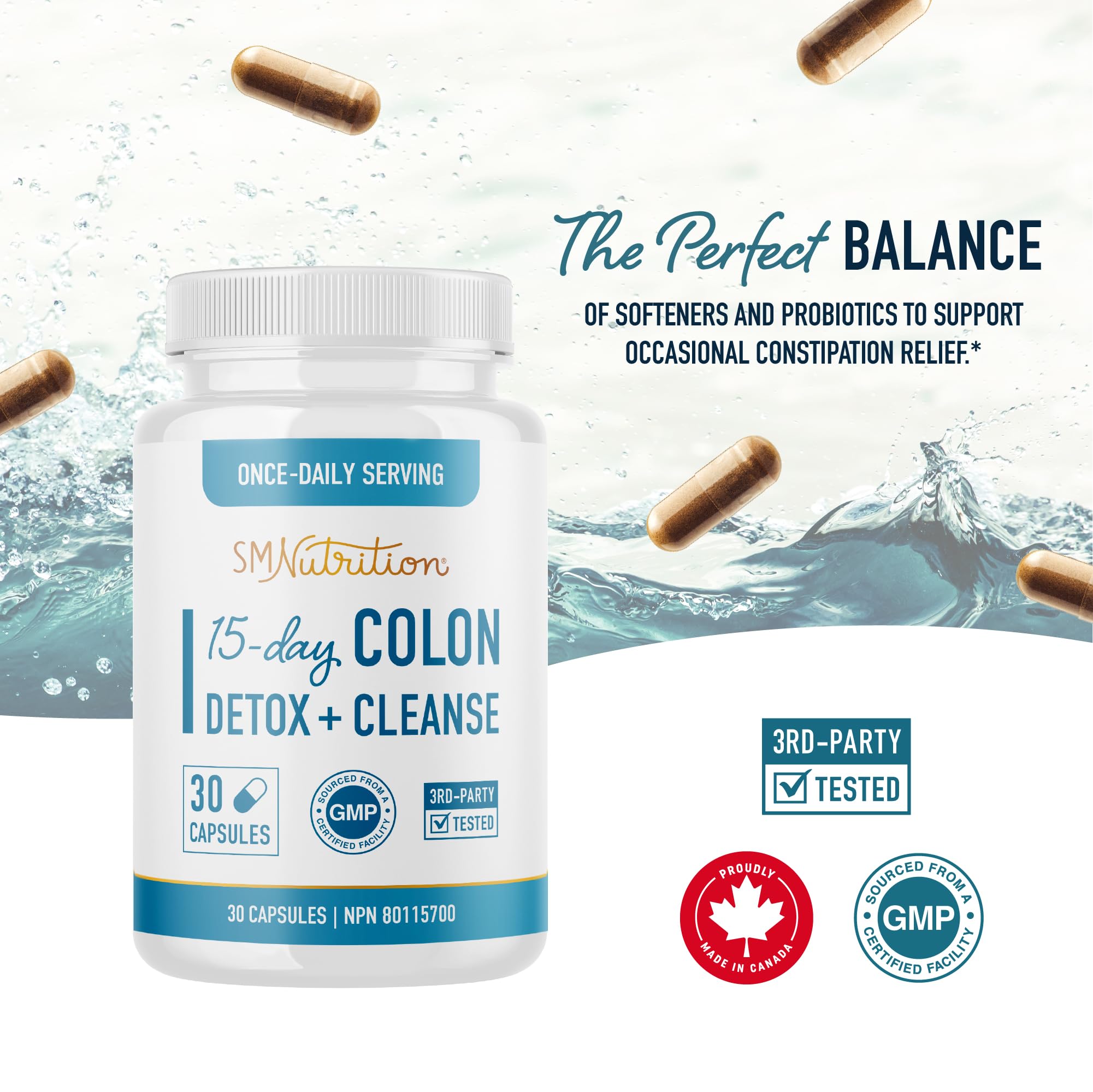 15 Day Colon Cleanse & Detox | Stool Softener & Constipation Relief for Adults | Gut Health Support | Colon Detox Cleanse With Probiotics for Women & Men | Gluten-Free | By SM Nutrition | 30 Capsules 🍁 All In One Marketplace Canada