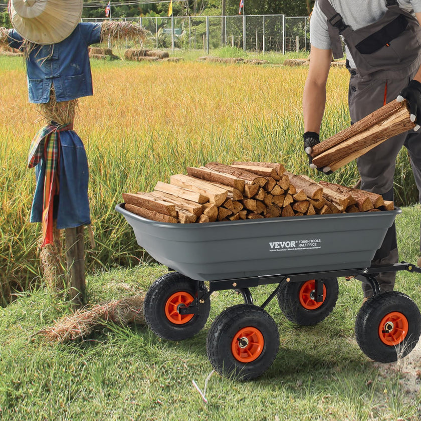 VEVOR Dump Cart, Poly Garden Dump Cart with Easy to Assemble Steel Frame, Dump Wagon with 2-in-1 Convertible Handle, Utility Wheelbarrow 600 lbs Capacity, 10 inch Tires 🍁 All In One Marketplace Canada