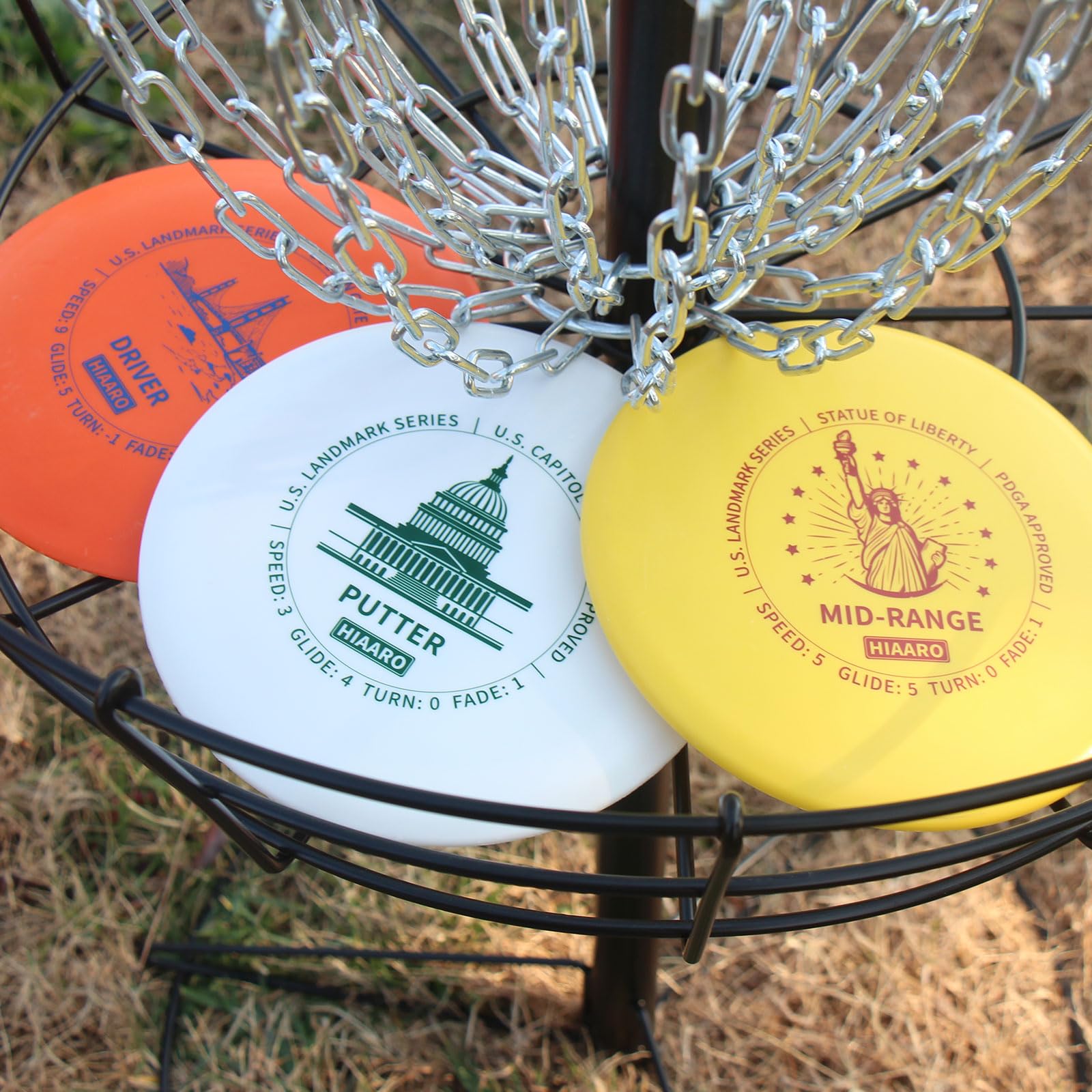 HIAARO Disc Golf Starter Discs Set | U.S. Landmark Series | 150 Class, 145-150g | PDGA Approved | Include 2*Driver 2*Mid-Range 2*Putter 1*Mini Marker 🍁 All In One Marketplace Canada