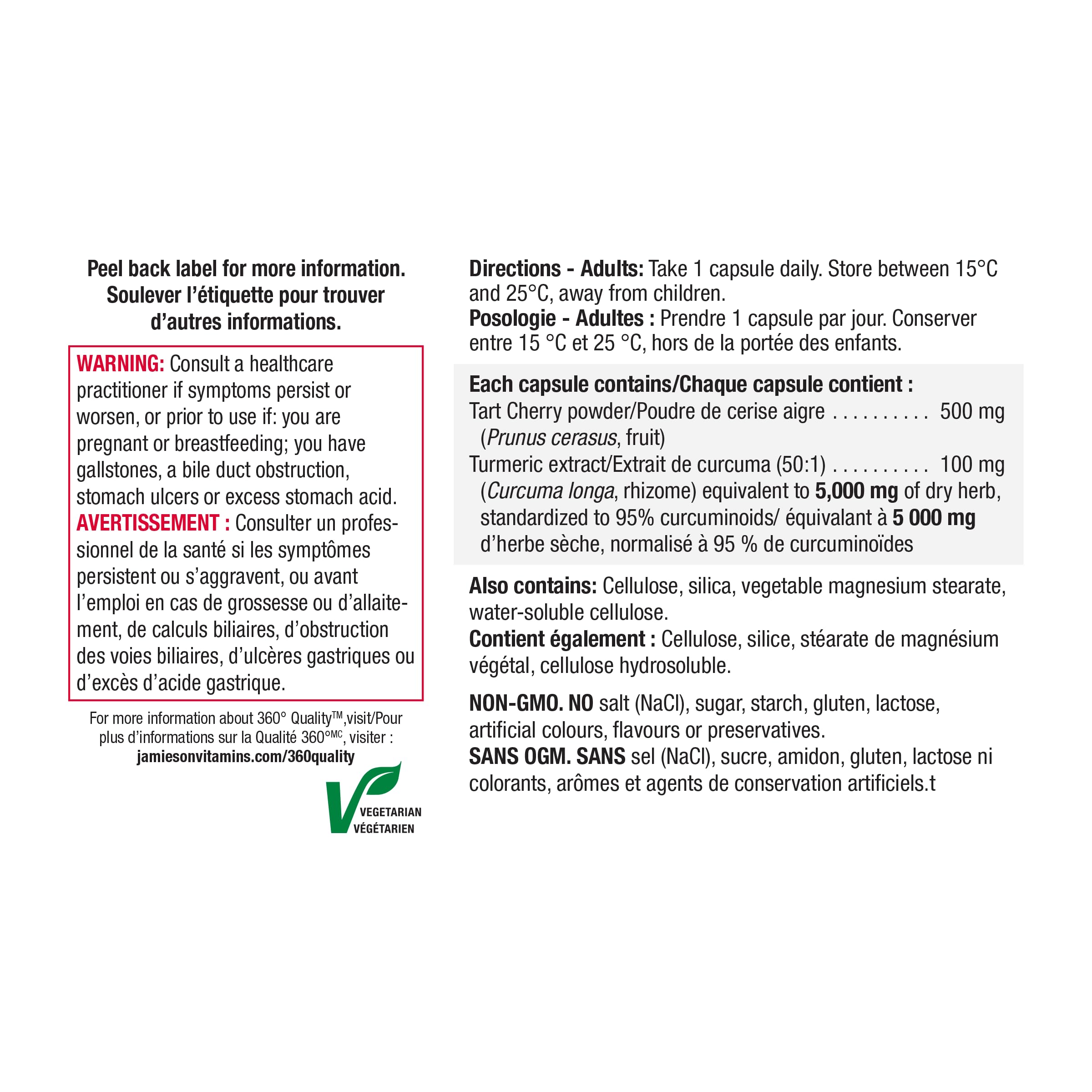 Jamieson Turmeric 100 mg with Tart Cherry 500 mg, Provides Natural Joint Pain Relief, Supports Inflammation, and Helps with Digestion. Non-GMO, 30 Vegetarian Capsules, Proudly Canadian 🍁 All In One Marketplace Canada