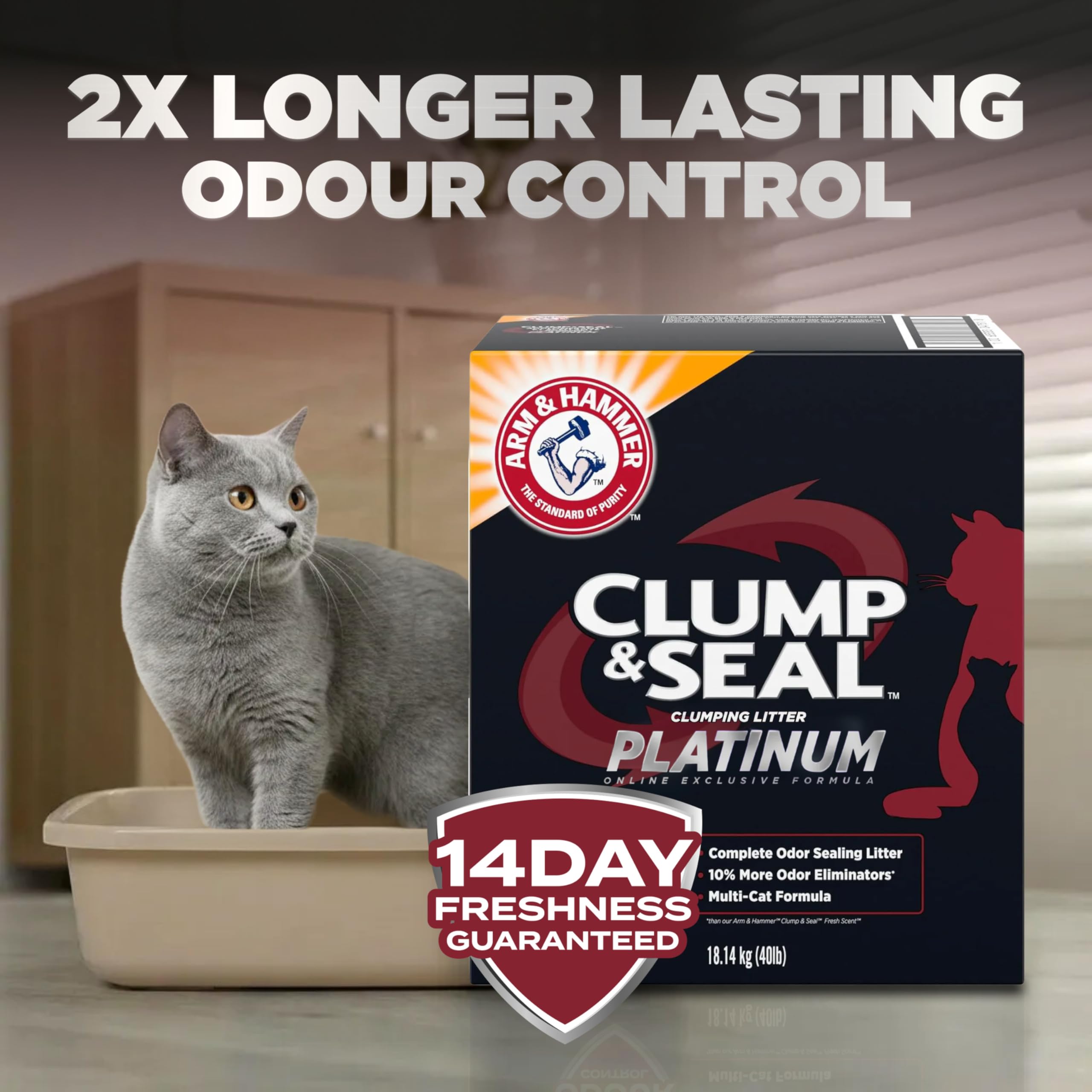 ARM & HAMMER Platinum Cat Litter, Clump & Seal, EXTRA STRENGTH Complete Odour Sealing with 14 Days of Odour Control, Multi-Cat, Hard Clumping Clay, 99.99% Dust Free, 18.14kg 🍁 All In One Marketplace Canada