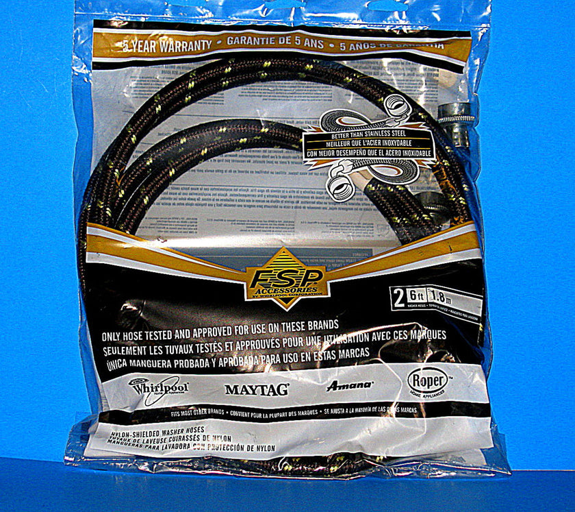 Whirlpool 8212638RP 6ft Nylon Washer Hoses 2-Pack with 90° Elbow