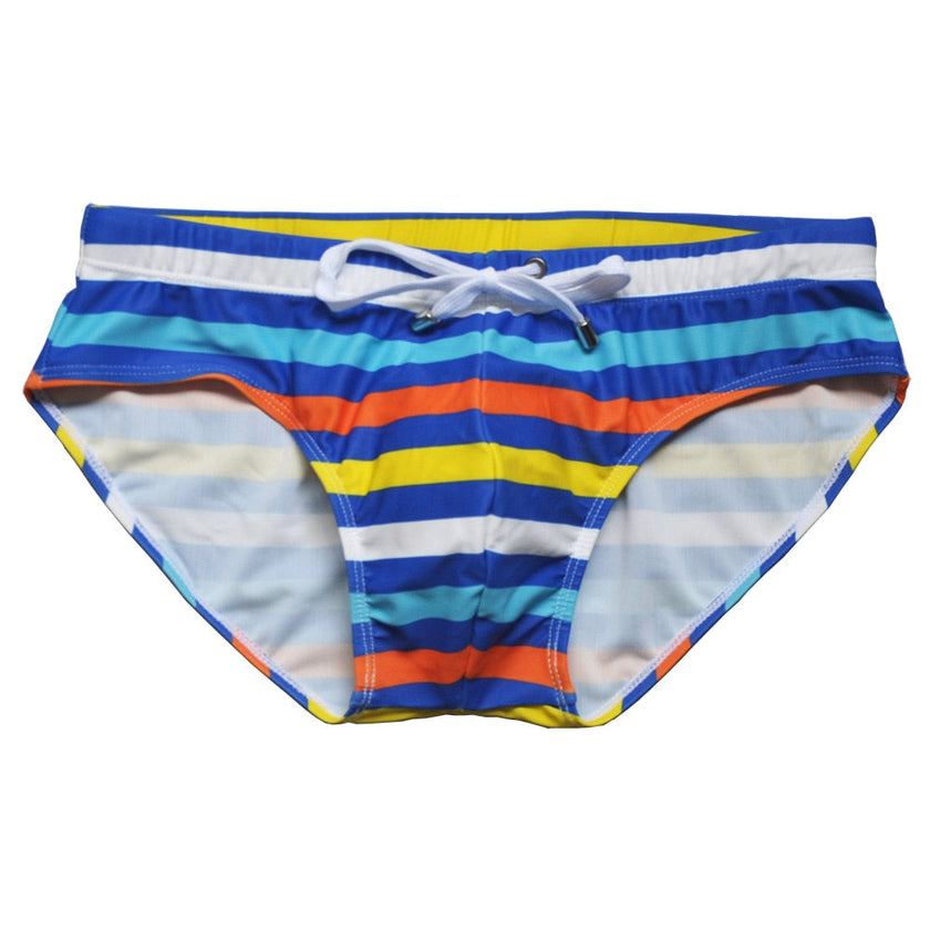 Men's Striped Swim Briefs with Drawstring | Beach Surf Swimwear