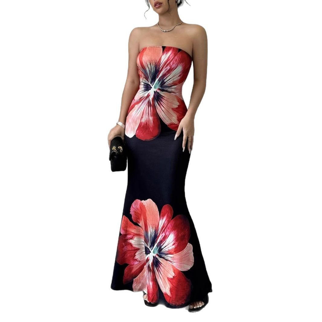 Women's Floral Print Strapless Slim-fit Maxi Dress | Canada & USA