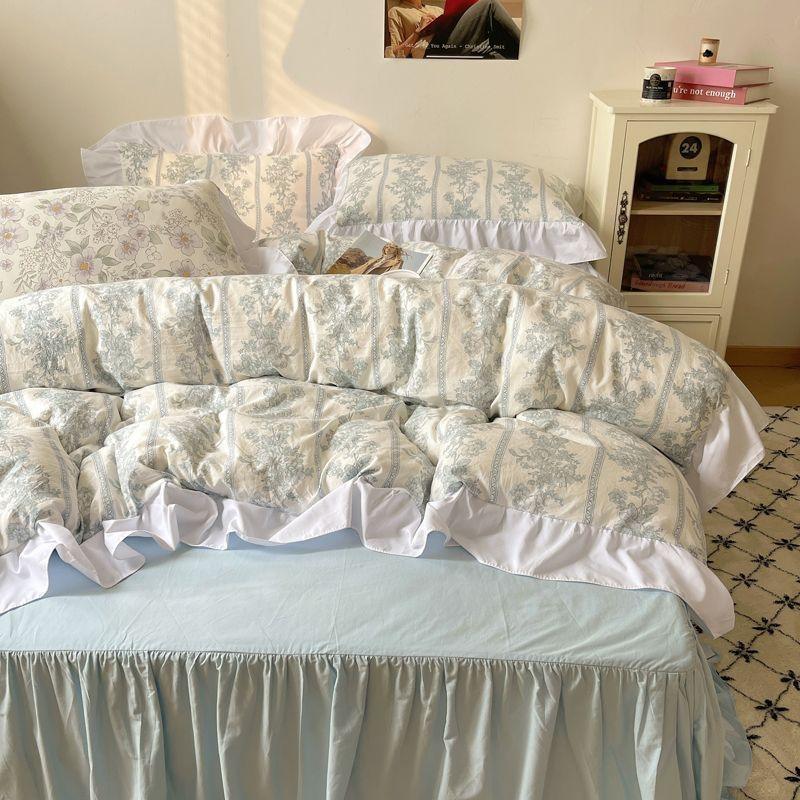 Washed Cotton Four-piece Bed Set with Duvet Cover and Sheets