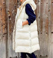 Pure Color Hooded Long Cotton Quilted Puffer Vest Casual
