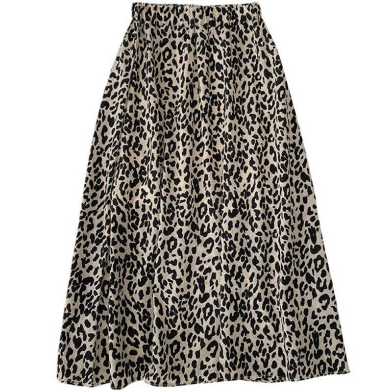 Women High waist Leopard color Midi Skirt