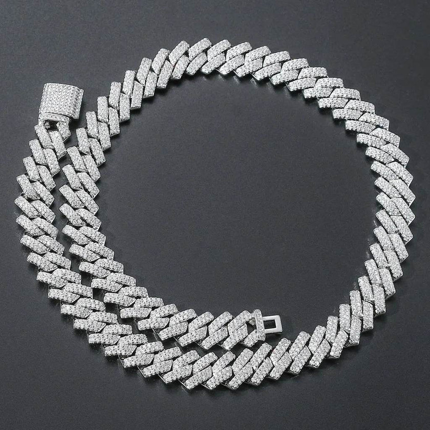 Cubic Copper Inlaid Zircon stone 14mm Diamond Cuban Link Chain necklace