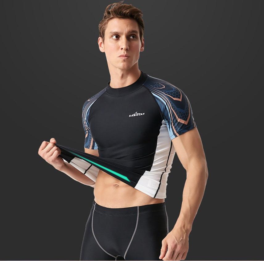 Men’s Short Sleeve Rash Guard – Compression Swim Shirt for Surfing & Water Sports