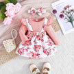 Latest Popular Sweet Long Sleeve pink Romper White Floral Suspender Skirt two piece for baby girls