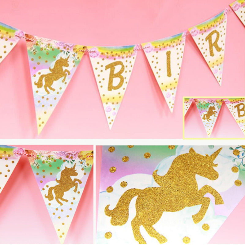Birthday Party Decorations Banner Set – Colorful Pull Flag & Bunting Kit