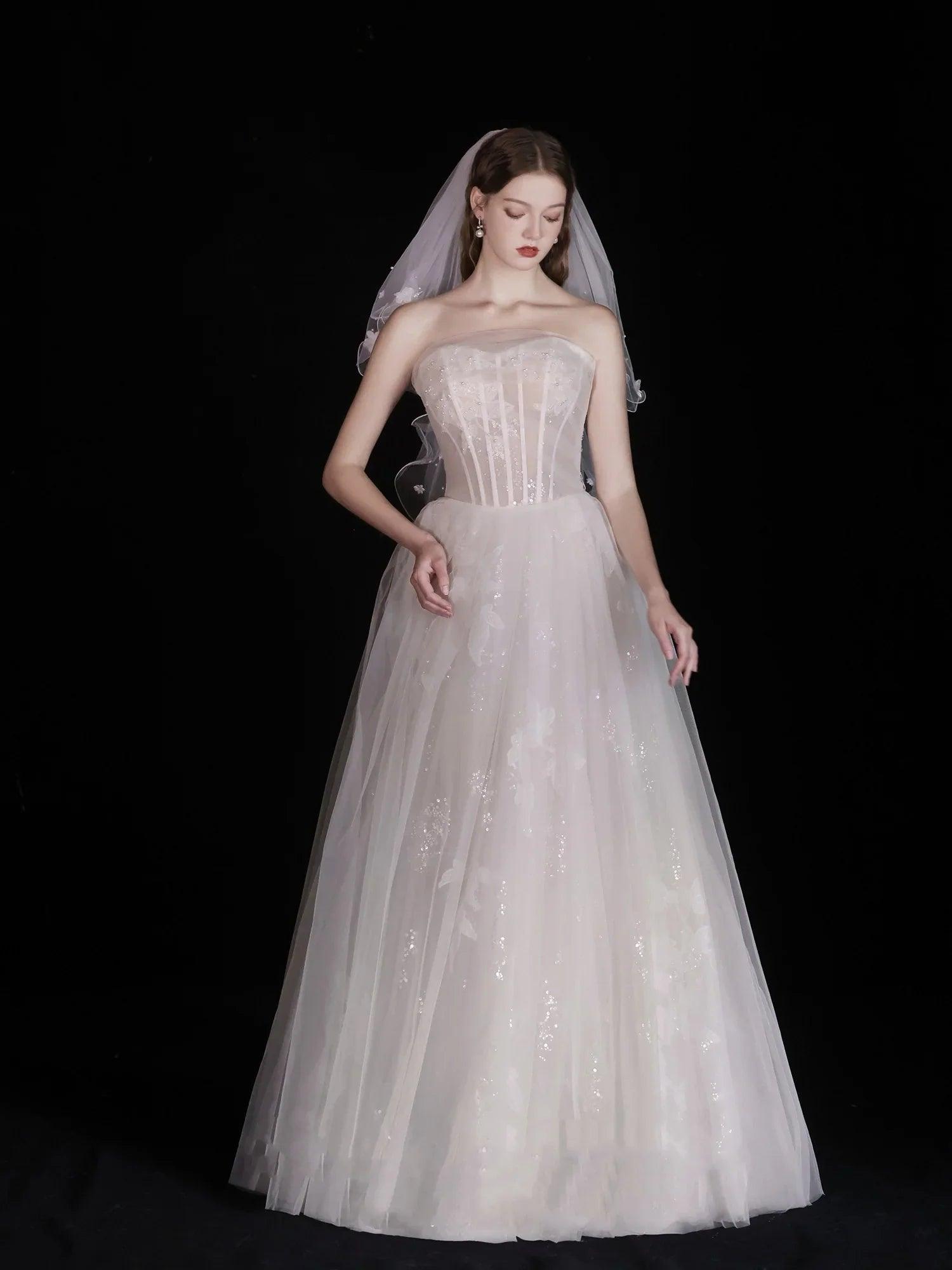White Wedding Bridal Dress Light Yarn Dinner Tube Top Dress