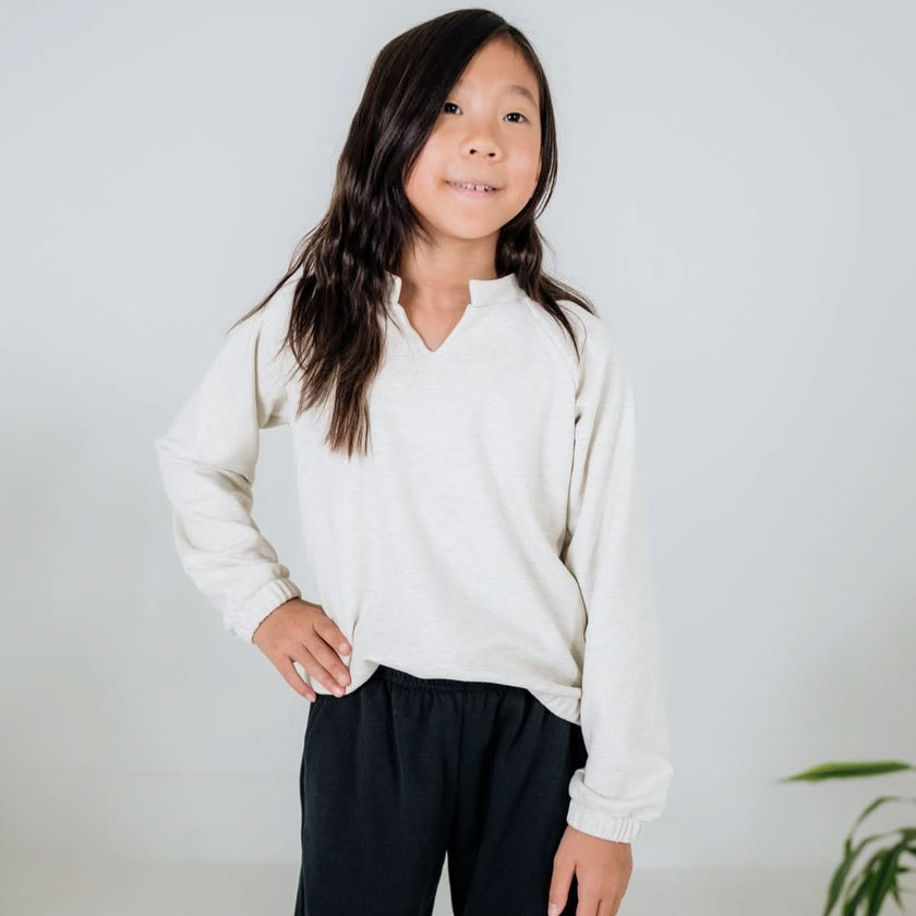 Youth Bamboo Fleece Collared Pullover | Sage