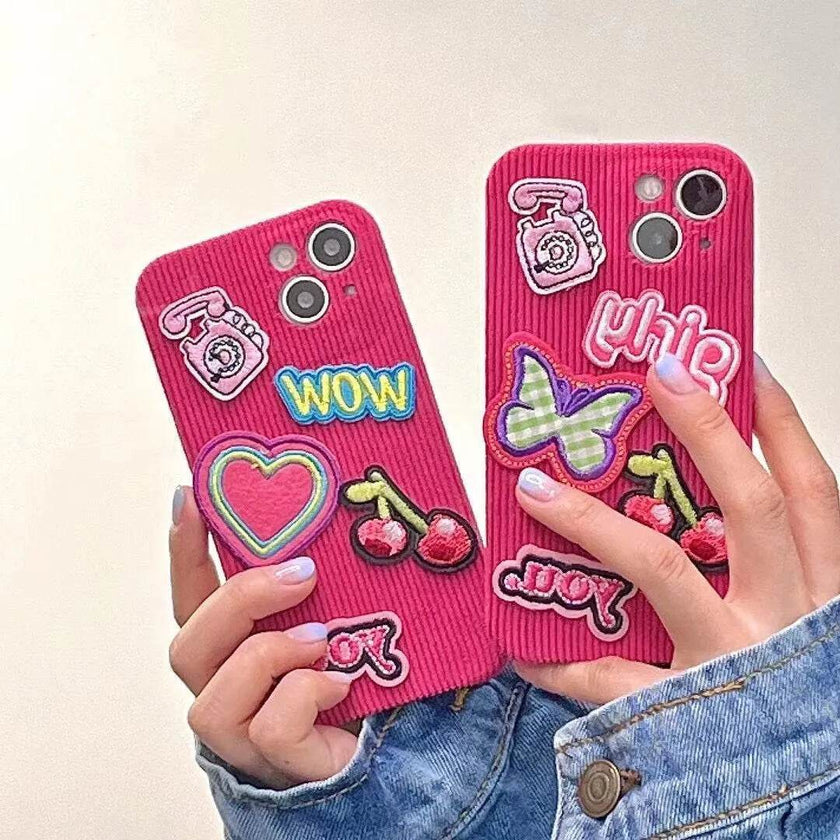 Embroidered Love Cherry Patch iphone Case women