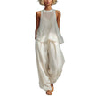 Sheer Round-neck Sleeveless Tank Top And Drawstring Wide-leg Pants Set