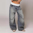 Women's Distressed Straight Leg Jeans – Loose Fit Denim Trousers in Blue & Black (XS–XXL)