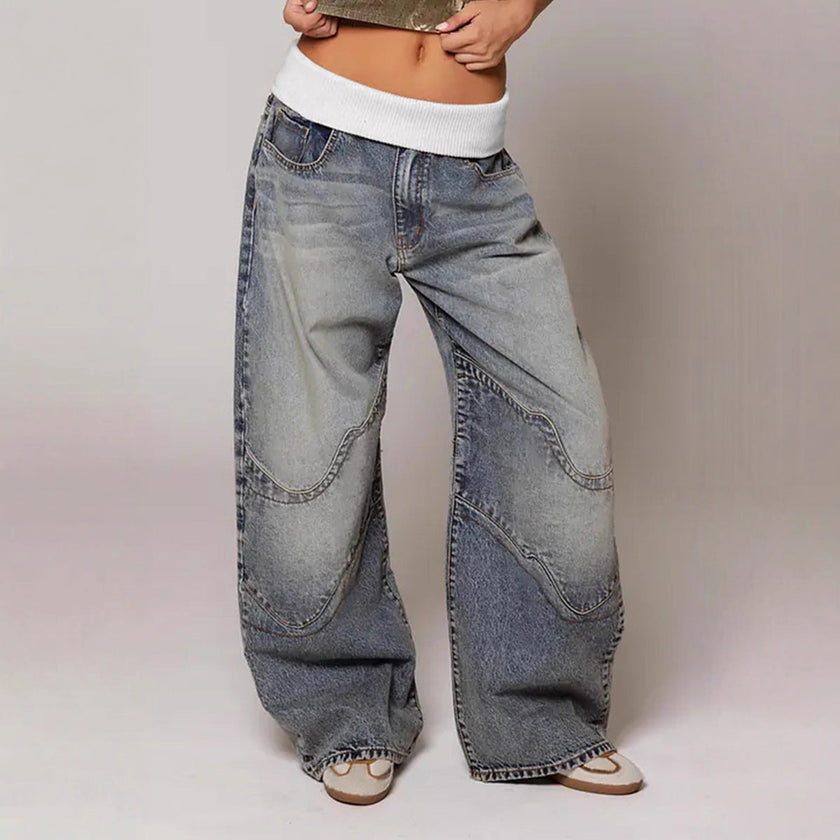 Women's Distressed Straight Leg Jeans – Loose Fit Denim Trousers in Blue & Black (XS–XXL)