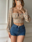New Spring Summer Boho floral Long sleeve Crop tank top women