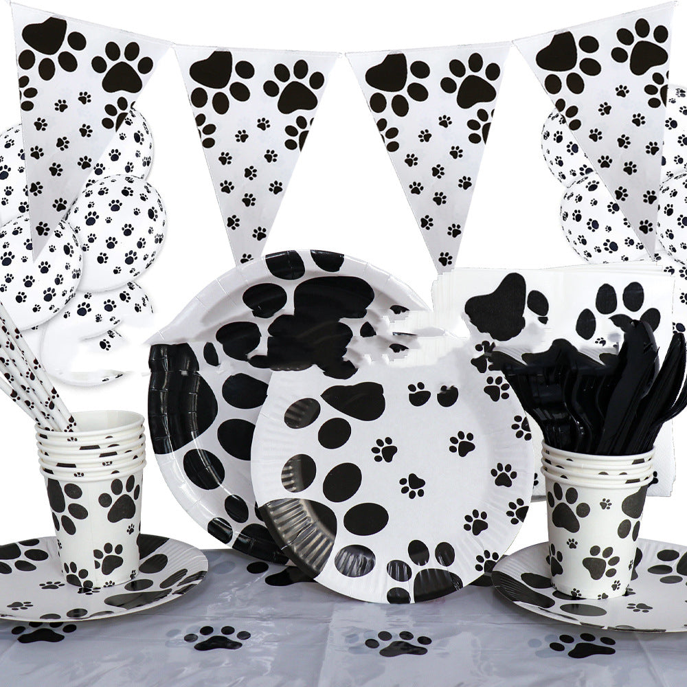 Dog Paw Birthday Party Tableware Set – Pet Birthday Plates, Cups & Decoration Kit