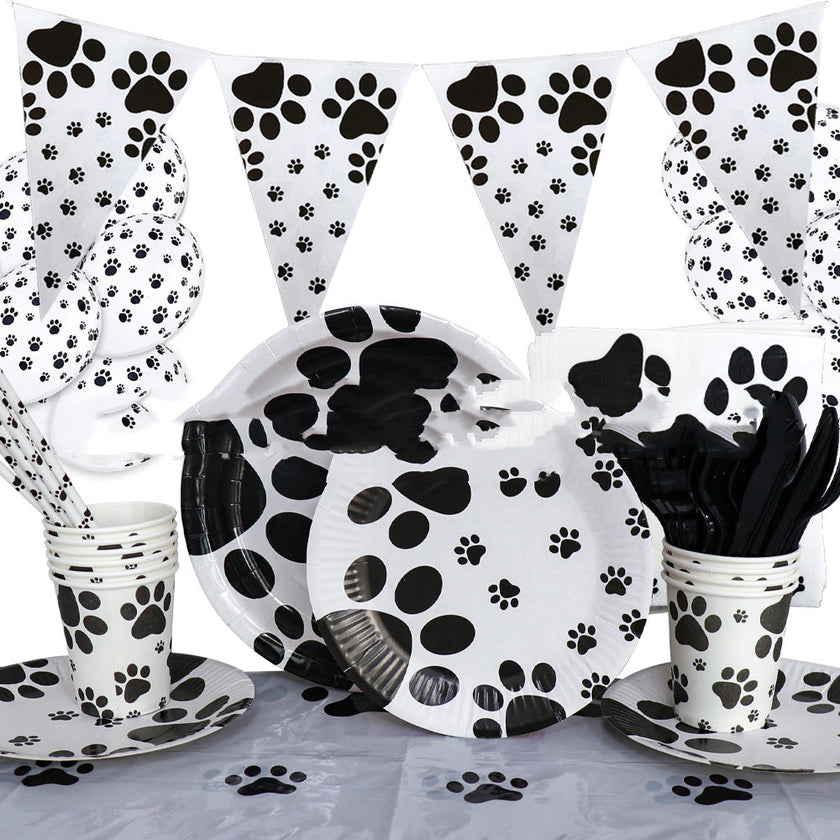 Dog Paw Birthday Party Tableware Set – Pet Birthday Plates, Cups & Decoration Kit