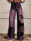 Women's Graphic Print Wide Leg Distressed Denim Pants – Plus Size Straight Leg Casual Jeans