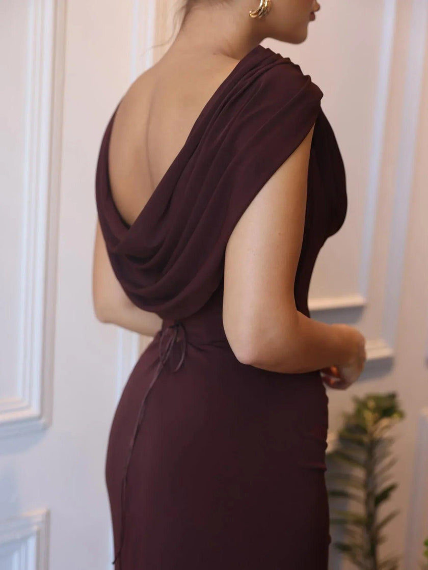 Brown Maxi Dress – Elegant Slim Fit High-Elastic Long Dress