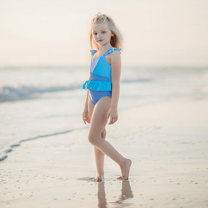Kids Two-Piece Swimsuit Set – Girls Polyester Swim Top & Shorts in 5 Styles (Size 100–140)
