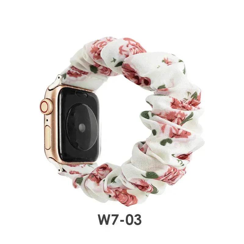 Women Replaceable Sew Floral  Elastic Hair Band Strap Wristband for iwatch