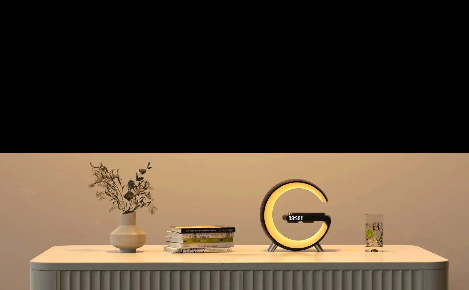 G shaped Wireless Phone Charging Night LED Lamp Bluetooth Speaker
