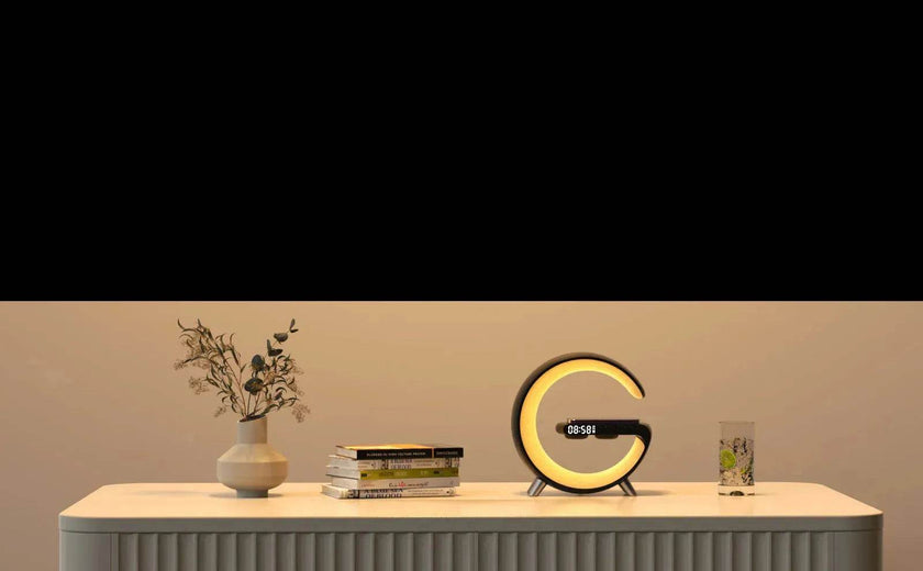 G shaped Wireless Phone Charging Night LED Lamp Bluetooth Speaker