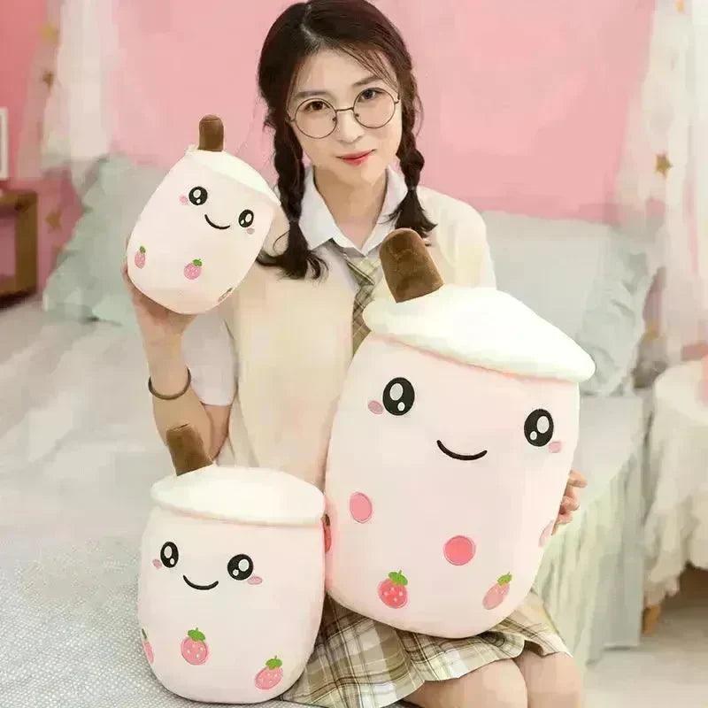 Bubble Tea Plush Pillow – Pink, Green, Yellow & Purple, 24–70 cm