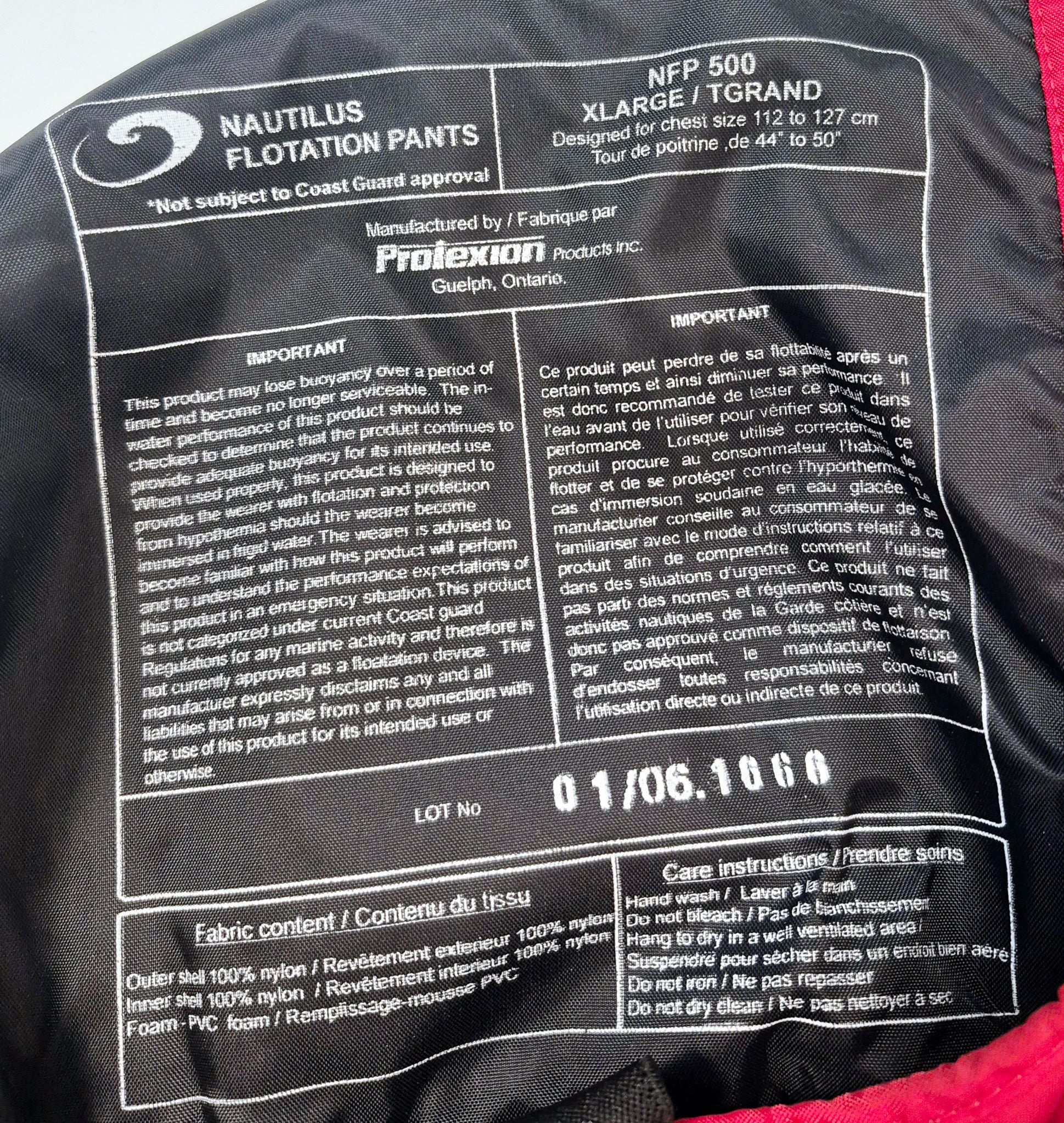 Nautilus Pro Series Insulated Survival Flotation Pants Size XL Made in Canada!