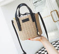 Women's bag hand-woven contrast color bucket straw bag cylinder handbag diagonal shoulder beach bag
