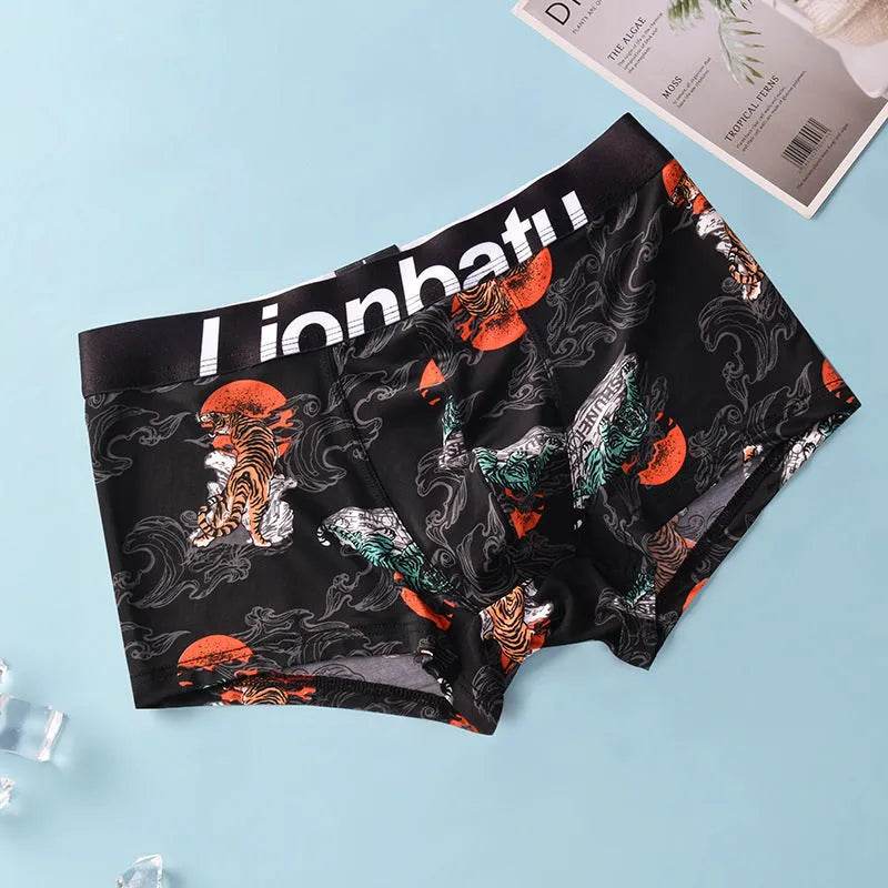 Ice Silk Men's Boxers Breathable Printed Boxer Briefs Mid waist