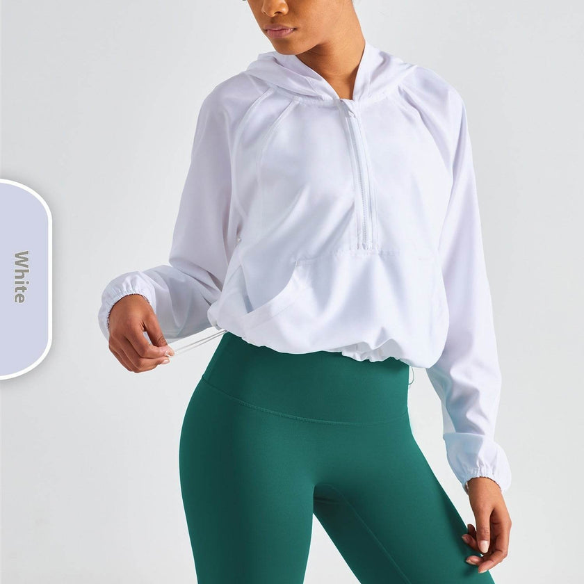 Women's Half Zipper Drawstring Workout Hoodie Athleisure Gym Hoodie
