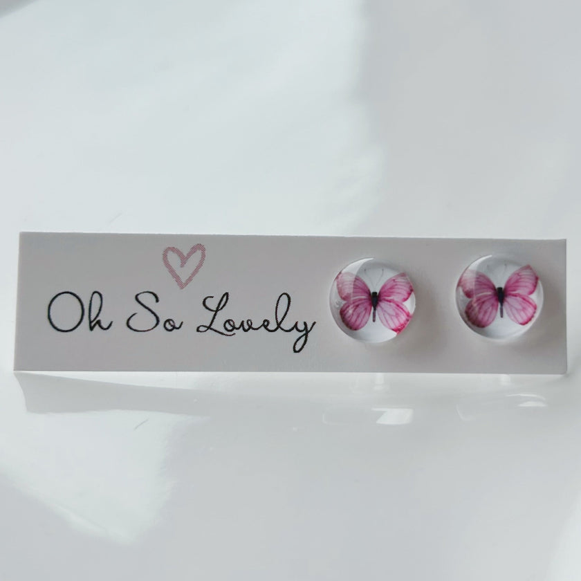 Spring Pink Butterfly Stud Earrings