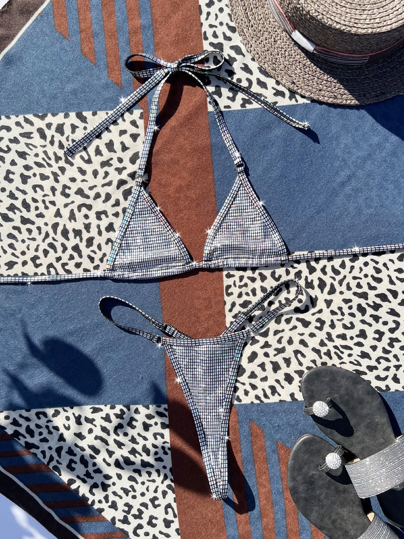 Women's Shiny Bikini Set | Metallic Silver Swimwear Canada