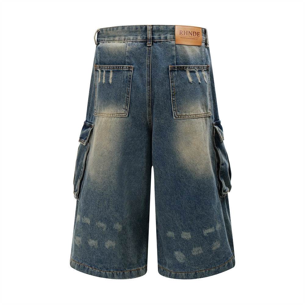 Old Washing Workwear Denim Shorts Men Jeans