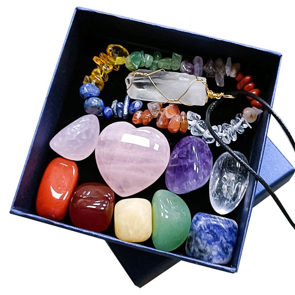 Crystal Jade Chakra Combination Set Love Hexagon Pillar 4pcs Jewelry set