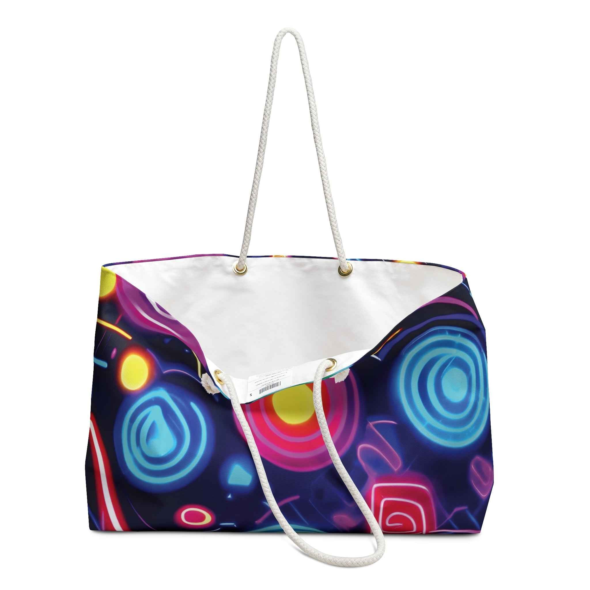 Neon Shapes Pattern Weekender Bag | Retro Abstract Nightclub Print | Mom Gift