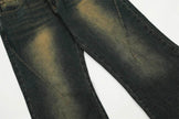 Washed Yellow Denim Bootcut Jeans Pants Men
