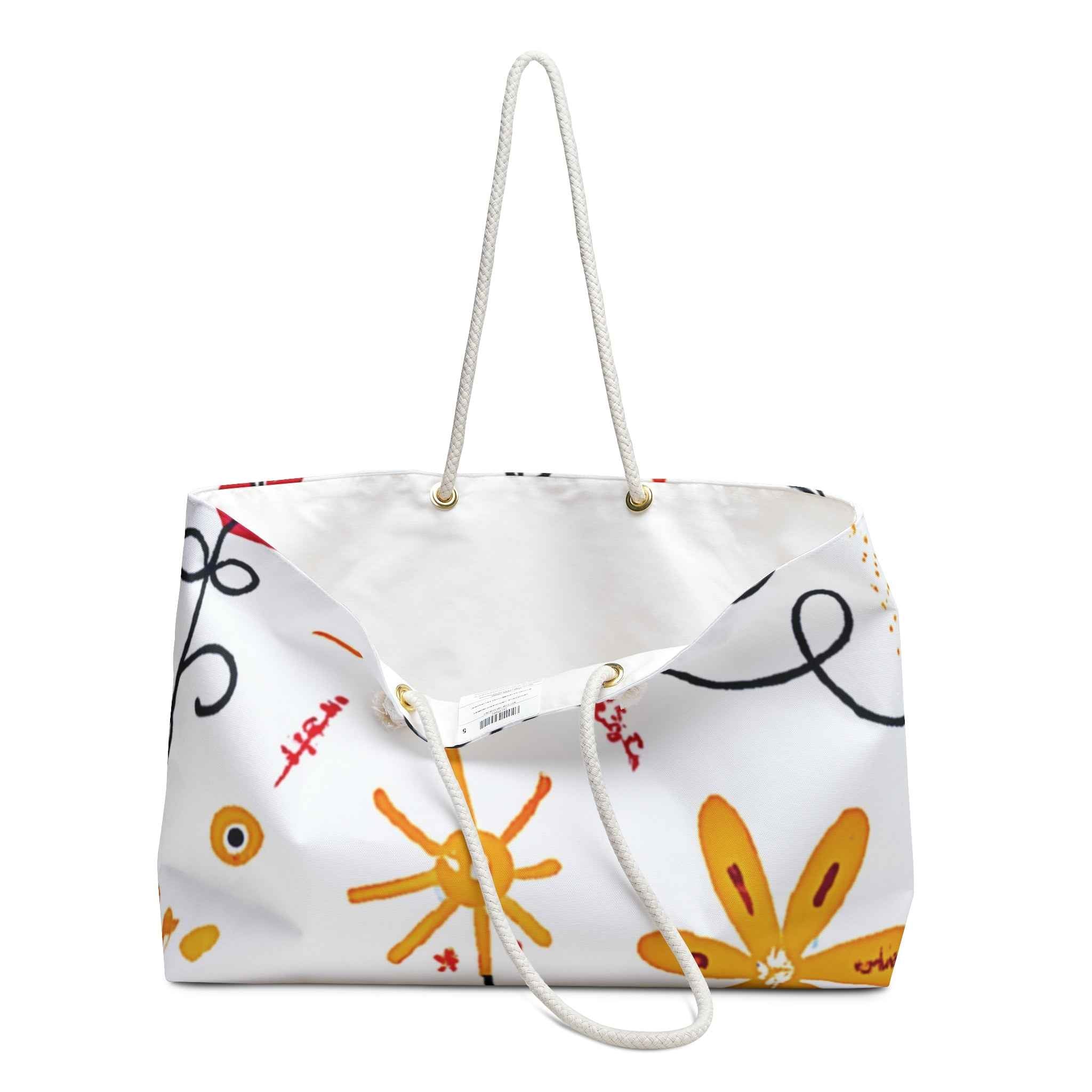 Yellow Doodle Flowers Weekender Bag | Floral Tote, Beach Travel, Large Tote Bag