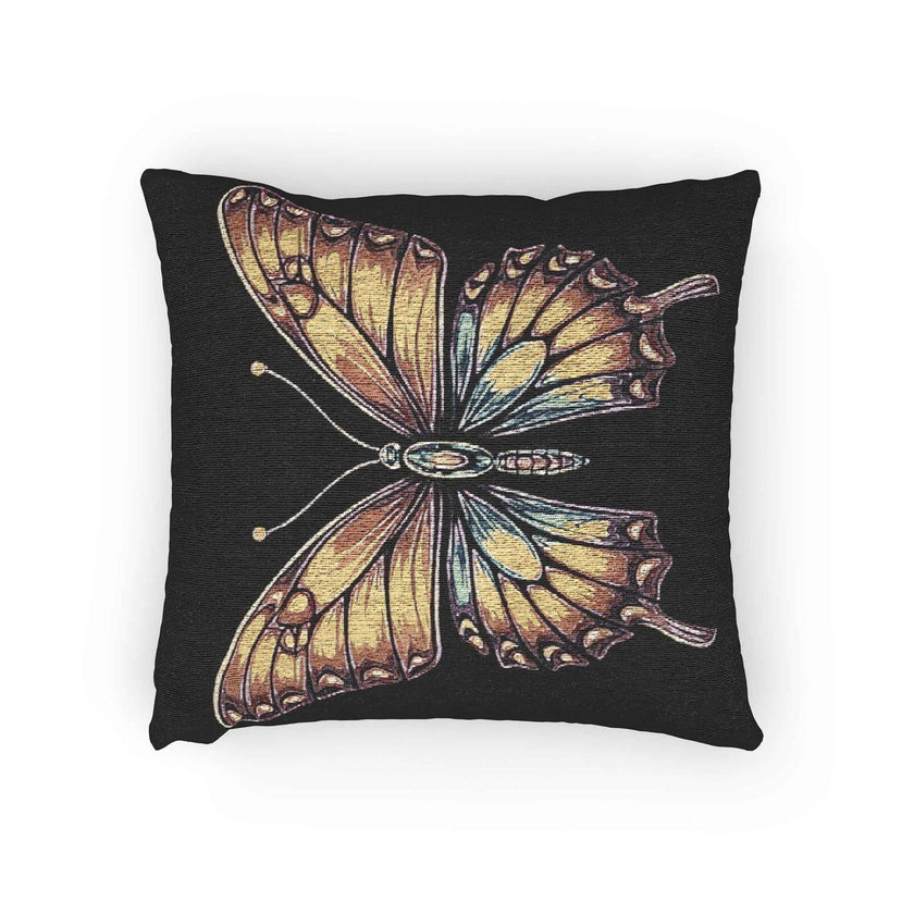 Golden Butterfly Woven Pillow | Tapestry Style Accent Cushion