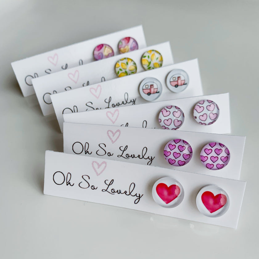 Watercolour pink Heart stud earrings