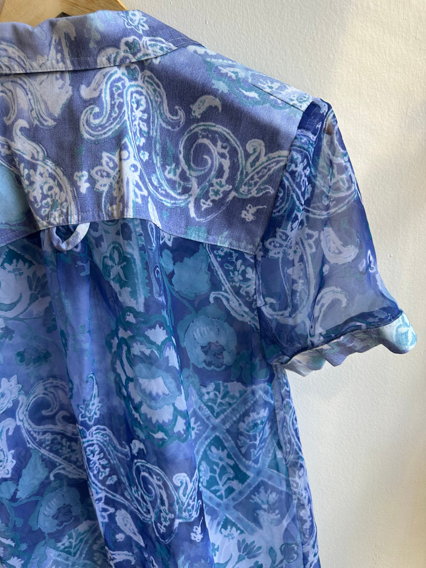 Vintage Sheet Western Shirt | Blue Paisley Bloom | Size Medium