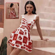 Women's Floral Print V-Neck Sling Dress – Sleeveless Summer Midi Skirt
