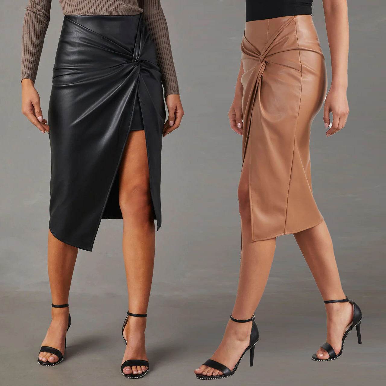 Women's Split Mid-length Hot Girl Hip Leather Wrap Skirt