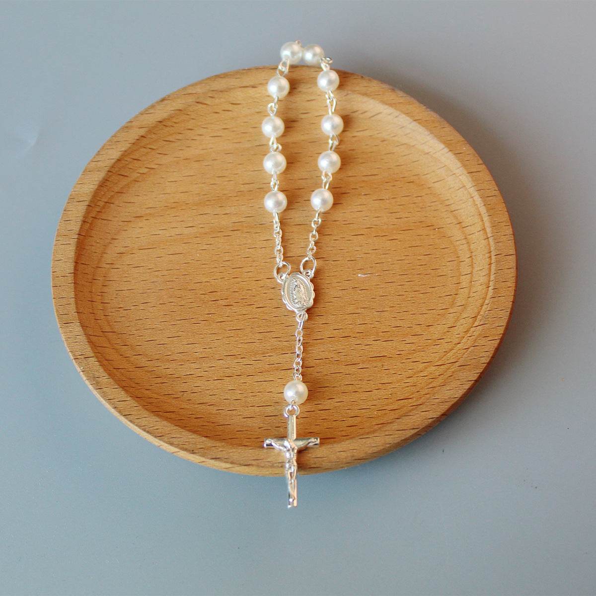 Beads Pearl Cross Full Moon Blessing Bracelet Fashion Jewelry