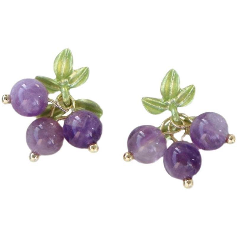 Female Purple Blueberry Fruit Beaded Earrings